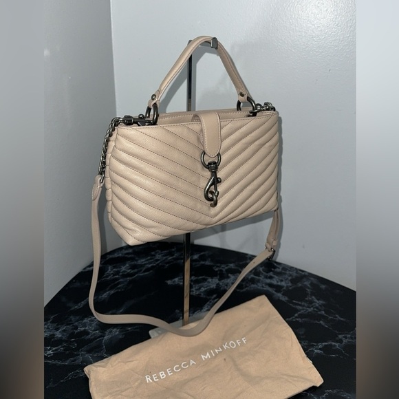 REBECCA MINKOFF Edie Top Handle Quilted Leather Satchel Cashmere AUTHENTIC - Picture 1 of 12